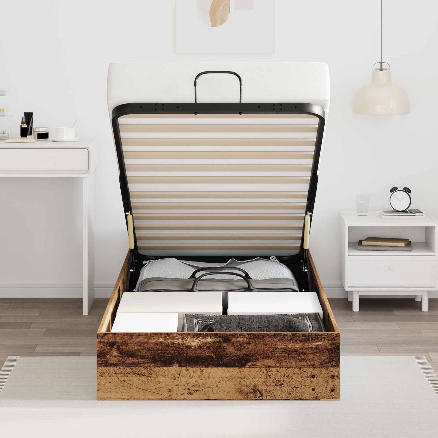 vidaXL Ottoman Bed Frame Old Wood 203 x 90 x 25 cm Chipboard