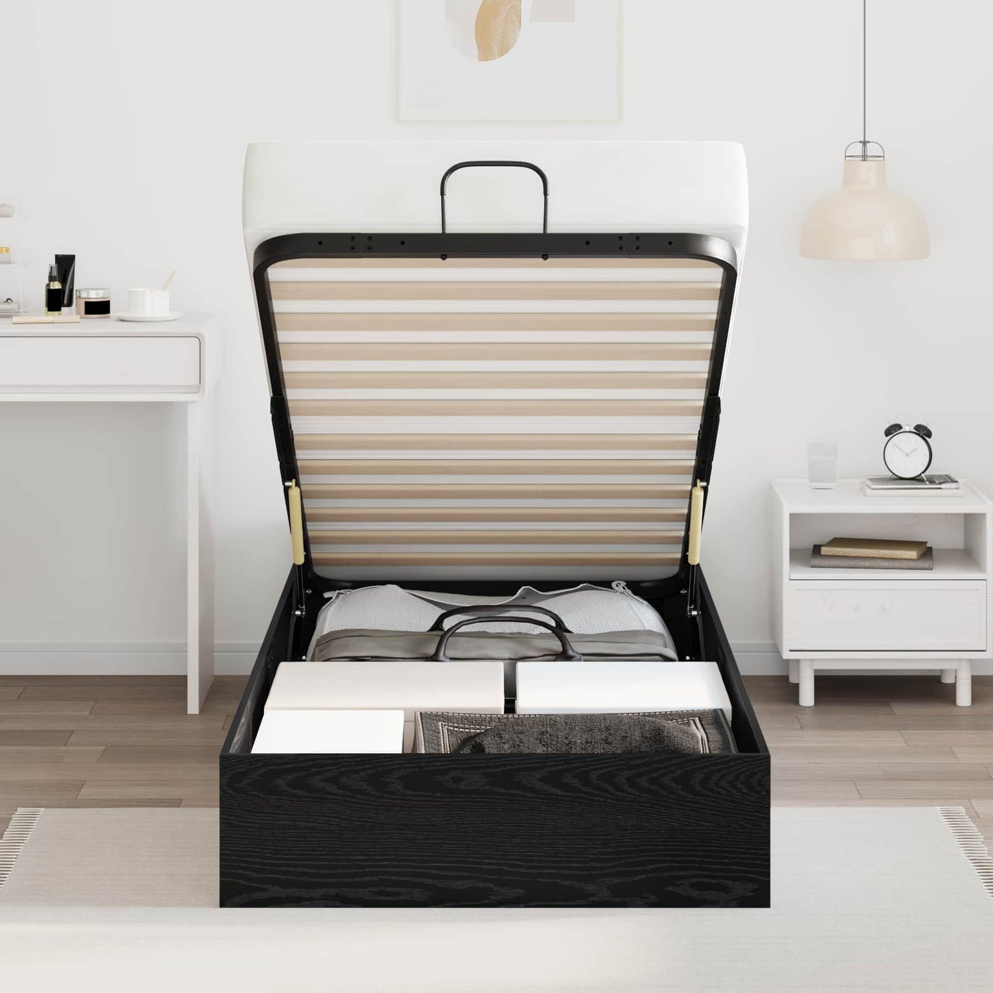 vidaXL Ottoman Bed Frame Black Oak 80.5 x 200 cm Engineered Wood