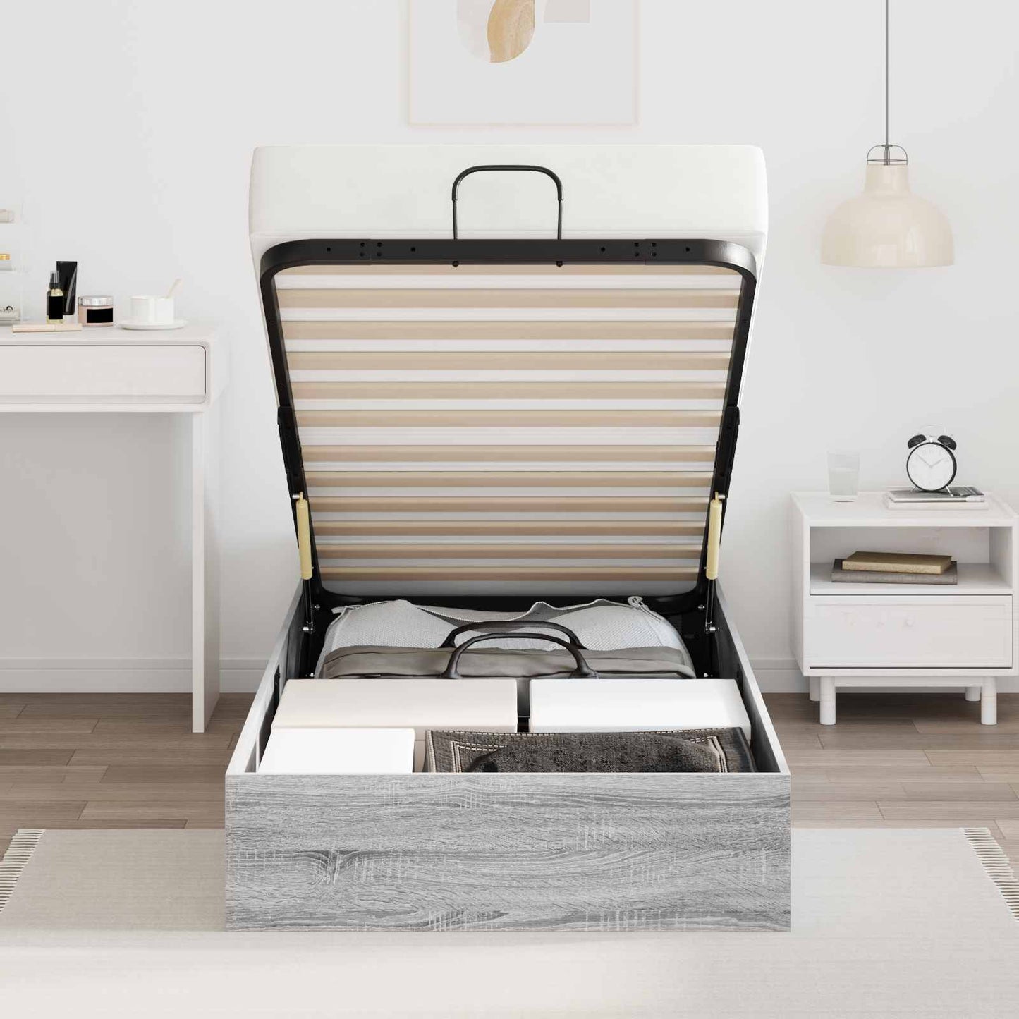 vidaXL Ottoman Bed Frame Grey Sonoma 80.5 x 200 cm Engineered Wood