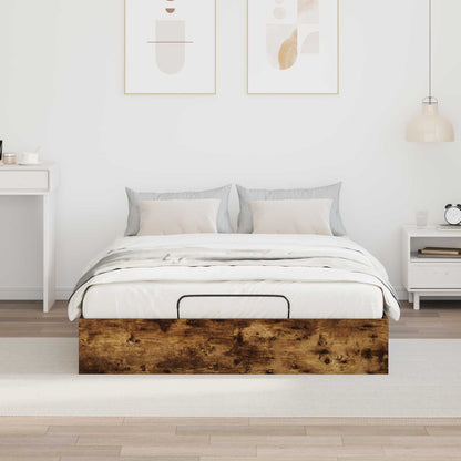 vidaXL Ottoman Bed Frame Smoked Oak 193 x 140 x 25 cm Engineered Wood