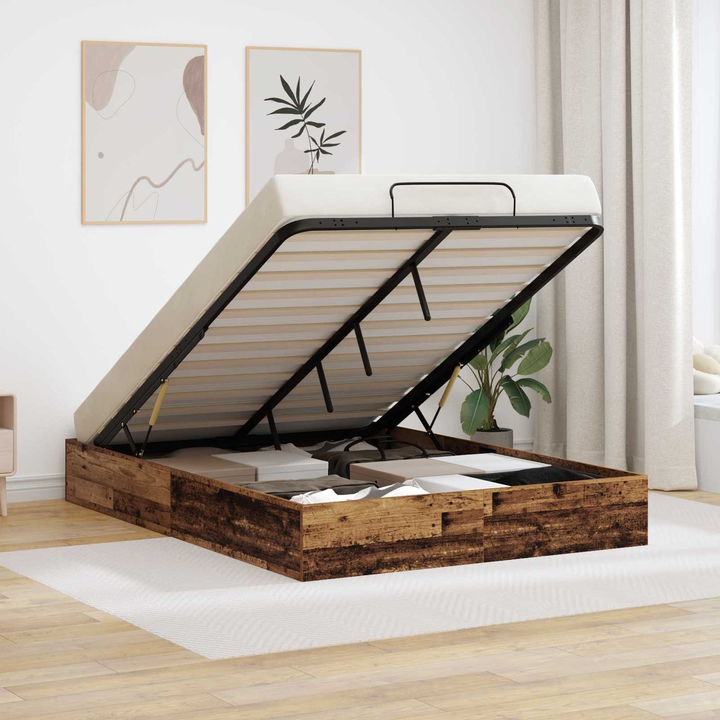 vidaXL Ottoman Bed Frame Old Wood 193 x 140 x 25 cm Engineered Wood