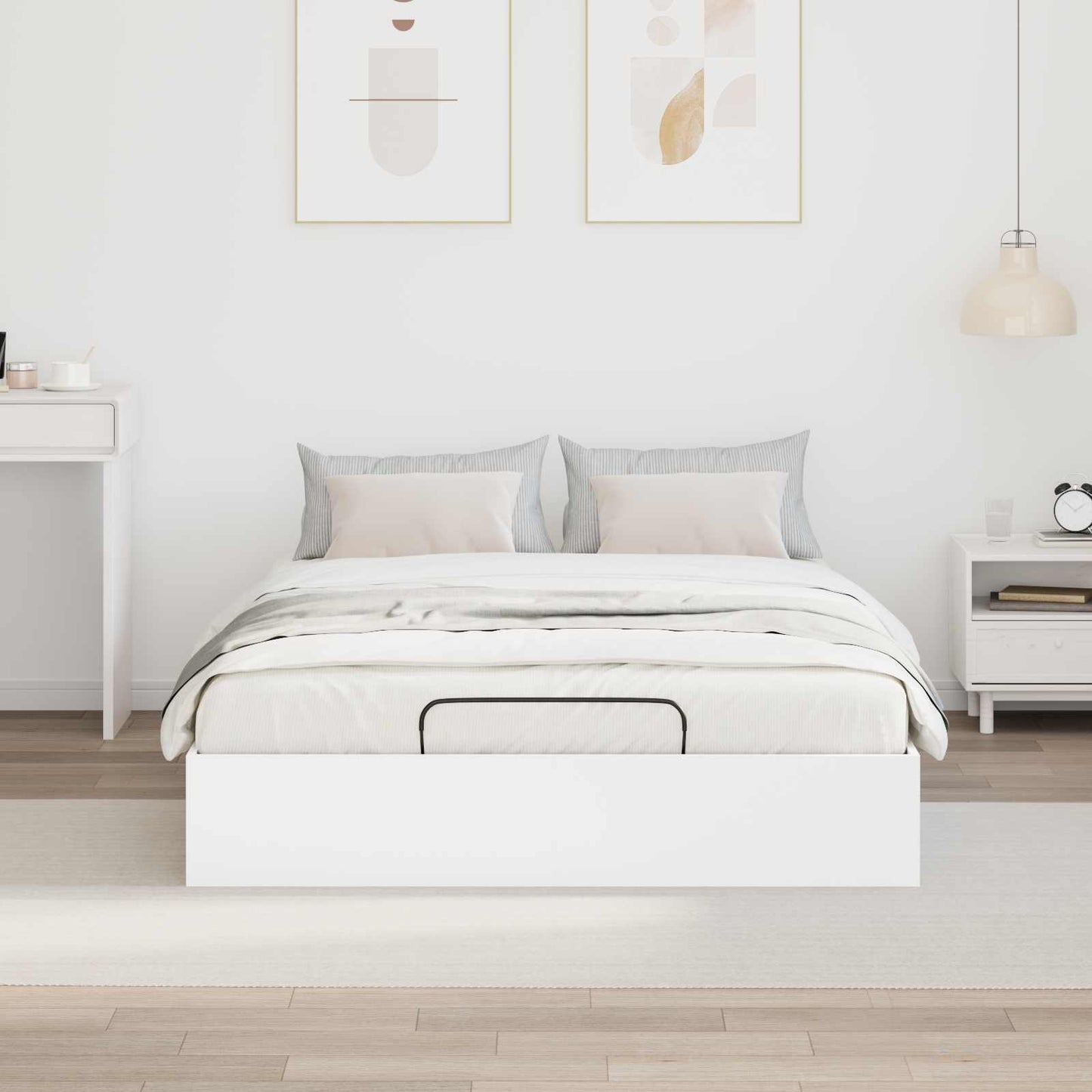 vidaXL Ottoman Bed Frame White 193 x 135 x 25 cm Engineered Wood