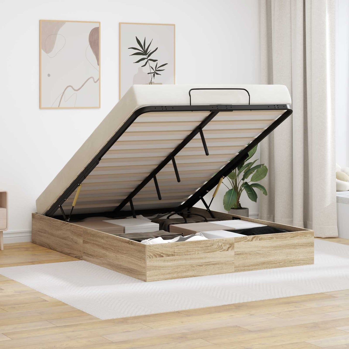 vidaXL Ottoman Bed Frame Sonoma Oak 193 x 135 x 25 cm Engineered Wood