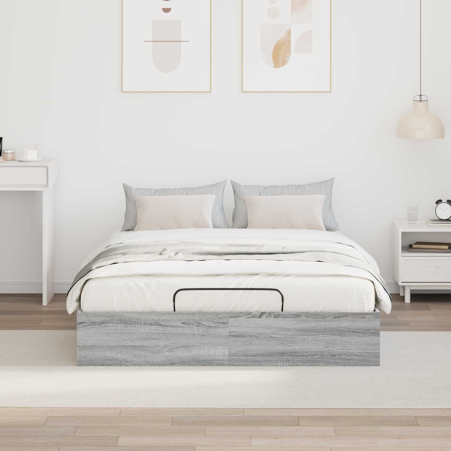 vidaXL Ottoman Bed Frame Grey Sonoma 193 x 135 x 25 cm Engineered Wood