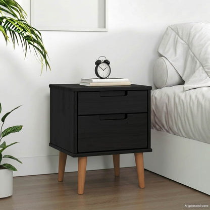 vidaXL Bedside Cabinet MOLDE Black 40 x 35 x 48 cm Solid Pine Wood