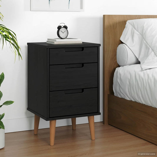 vidaXL Bedside Cabinet MOLDE Black 40 x 35 x 65 cm Solid Pine Wood