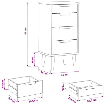 vidaXL Chest of Drawers MOLDE Caramel 40 x 35 x 82 cm Solid Pine Wood