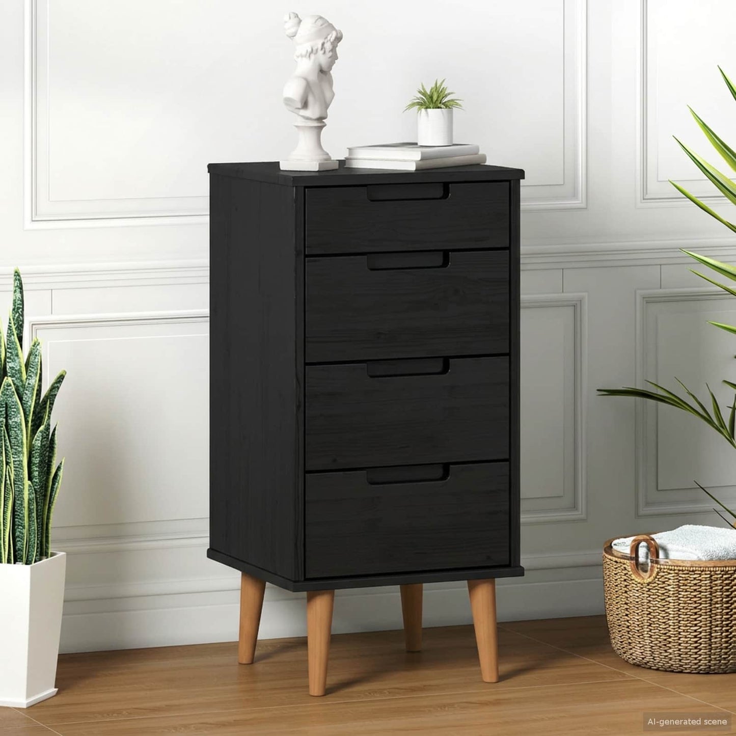 vidaXL Chest of Drawers MOLDE Black 40 x 35 x 82 cm Solid Pine Wood