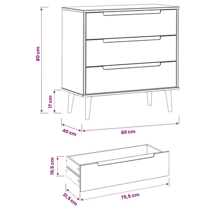 vidaXL Chest of Drawers MOLDE Caramel 80 x 40 x 80 cm Solid Pine Wood