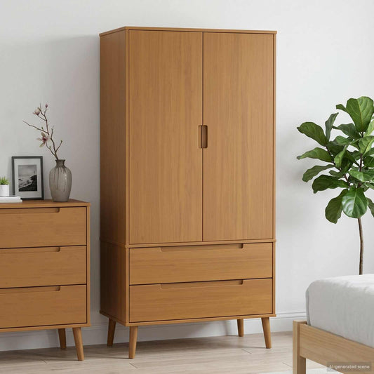 vidaXL Wardrobe MOLDE Caramel 90 x 55 x 175 cm Solid Pine Wood