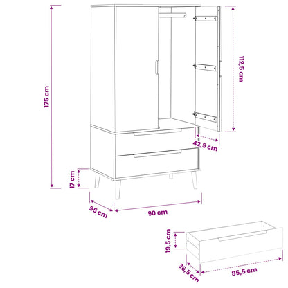 vidaXL Wardrobe MOLDE Caramel 90 x 55 x 175 cm Solid Pine Wood