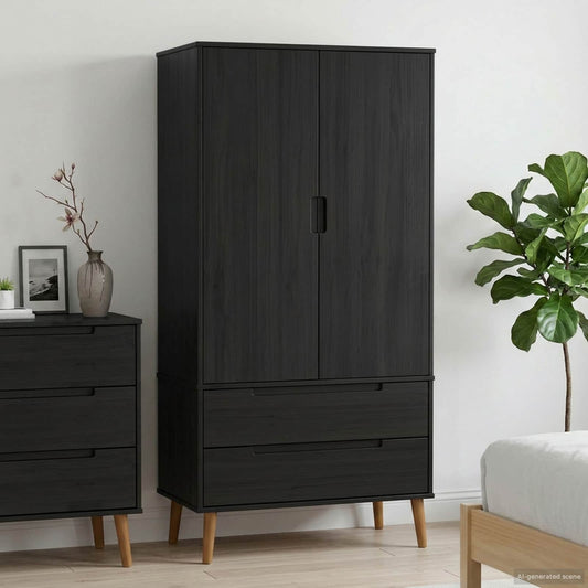 vidaXL Wardrobe MOLDE Black 90 x 55 x 175 cm Solid Pine Wood