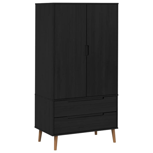 vidaXL Wardrobe MOLDE Black 90 x 55 x 175 cm Solid Pine Wood