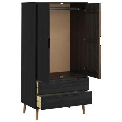 vidaXL Wardrobe MOLDE Black 90 x 55 x 175 cm Solid Pine Wood