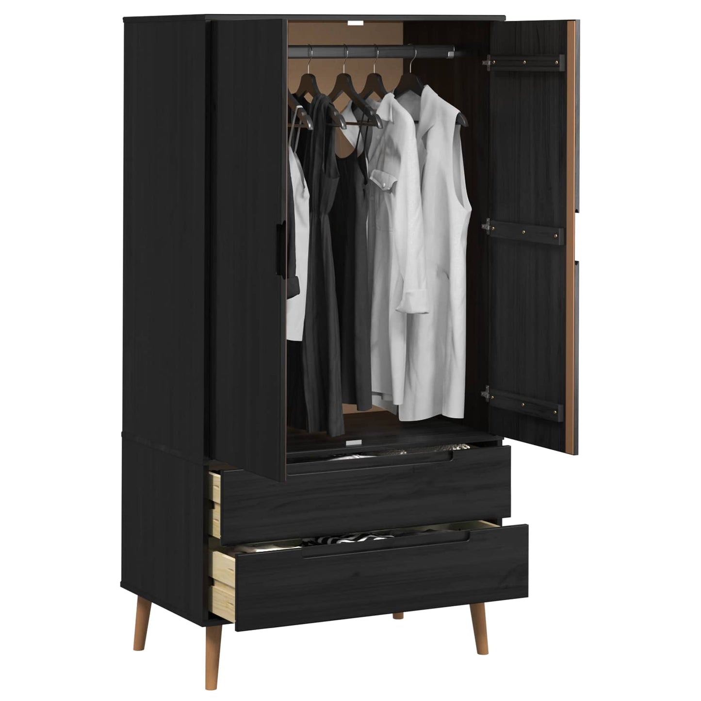 vidaXL Wardrobe MOLDE Black 90 x 55 x 175 cm Solid Pine Wood