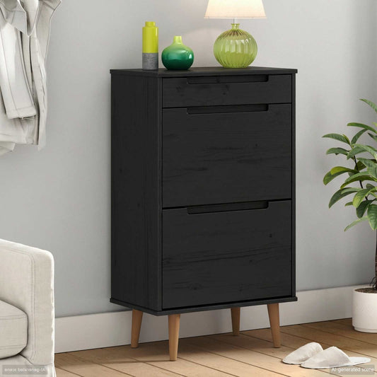 vidaXL Shoe Cabinet MOLDE 59.5 x 35 x 103 cm Solid Pine Wood Black