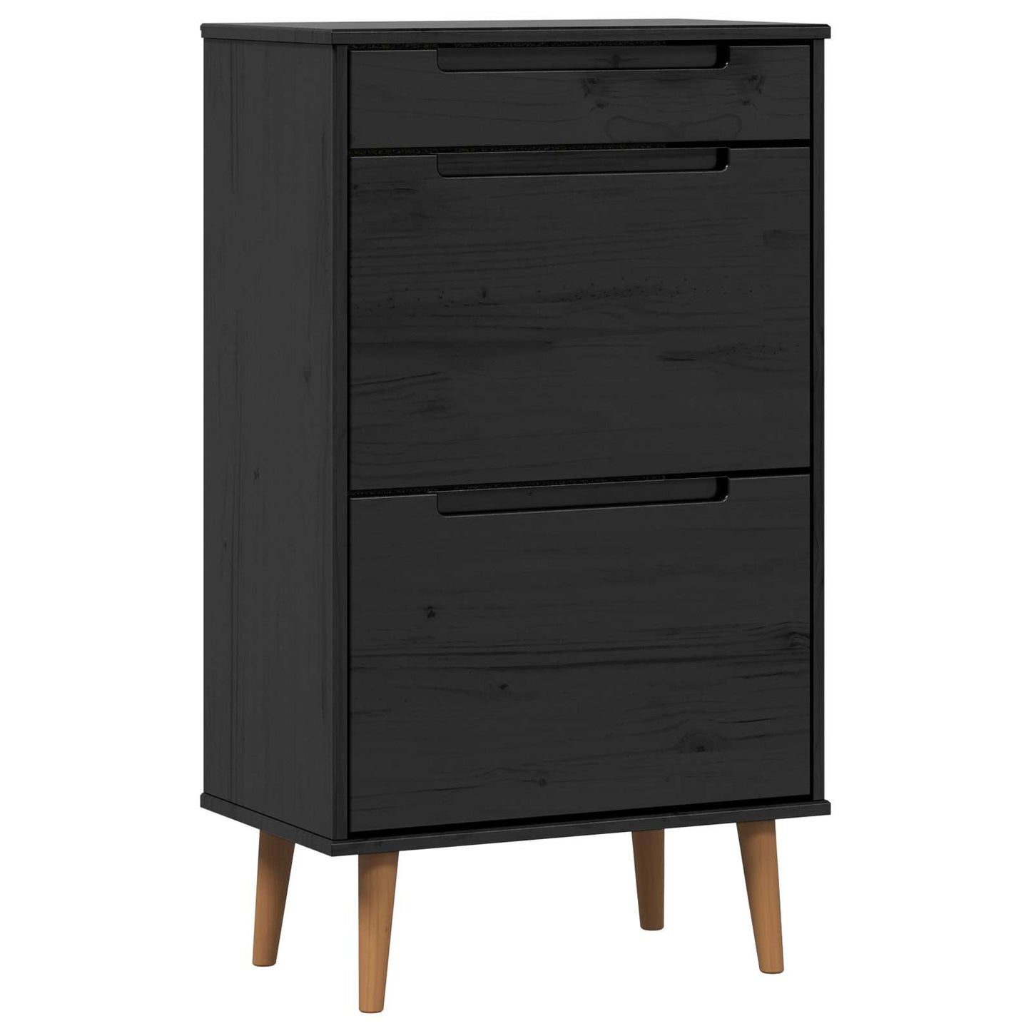 vidaXL Shoe Cabinet MOLDE 59.5 x 35 x 103 cm Solid Pine Wood Black