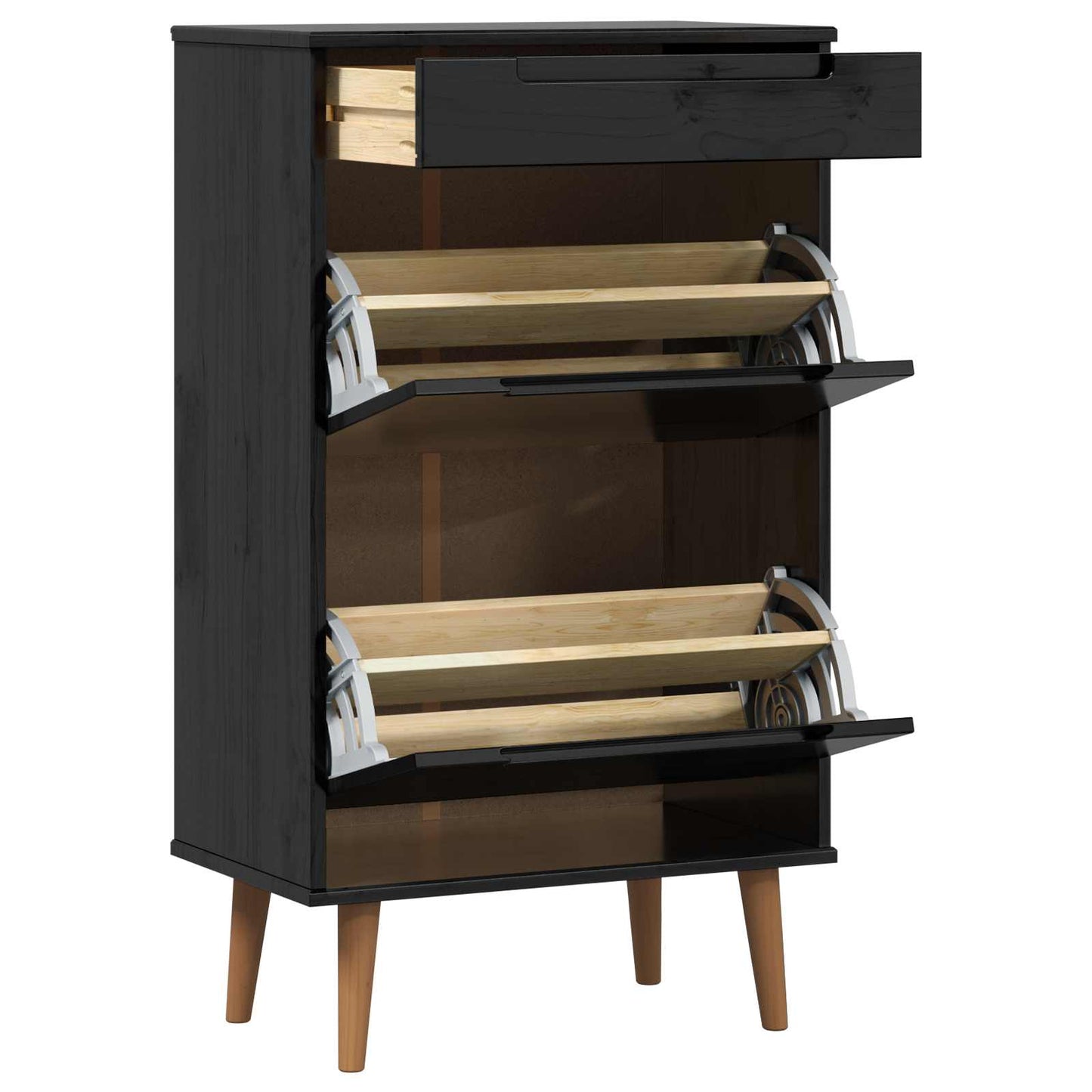 vidaXL Shoe Cabinet MOLDE 59.5 x 35 x 103 cm Solid Pine Wood Black