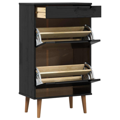vidaXL Shoe Cabinet MOLDE 59.5 x 35 x 103 cm Solid Pine Wood Black