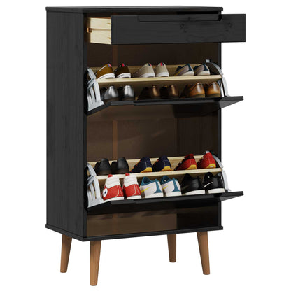 vidaXL Shoe Cabinet MOLDE 59.5 x 35 x 103 cm Solid Pine Wood Black