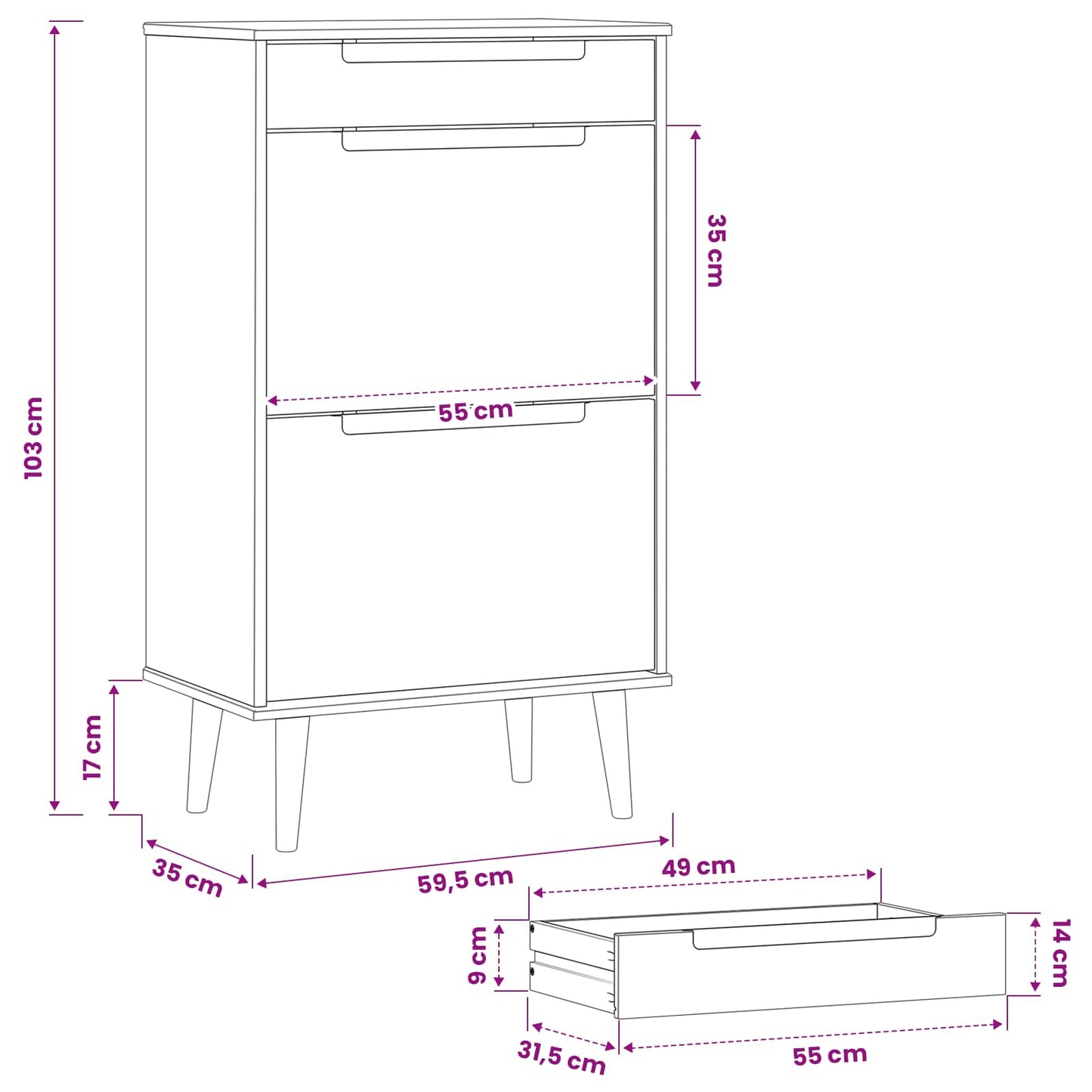 vidaXL Shoe Cabinet MOLDE 59.5 x 35 x 103 cm Solid Pine Wood Black