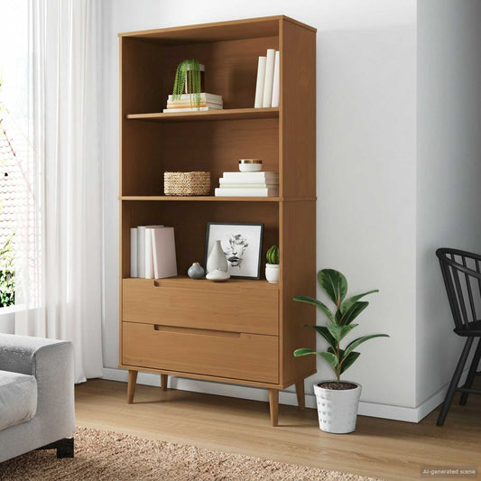 vidaXL Bookcase MOLDE 85 x 35 x 170.5 cm Solid Pine Wood Caramel