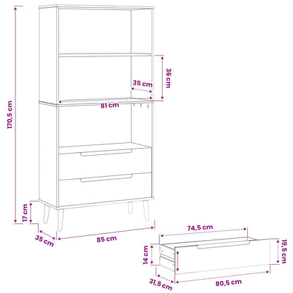 vidaXL Bookcase MOLDE 85 x 35 x 170.5 cm Solid Pine Wood Caramel
