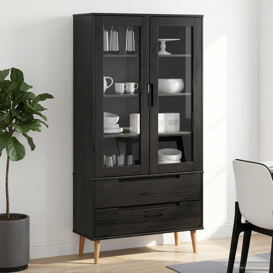 vidaXL Glass Display Cabinet MOLDE 90 x 35 x 175 cm Solid Pine Wood