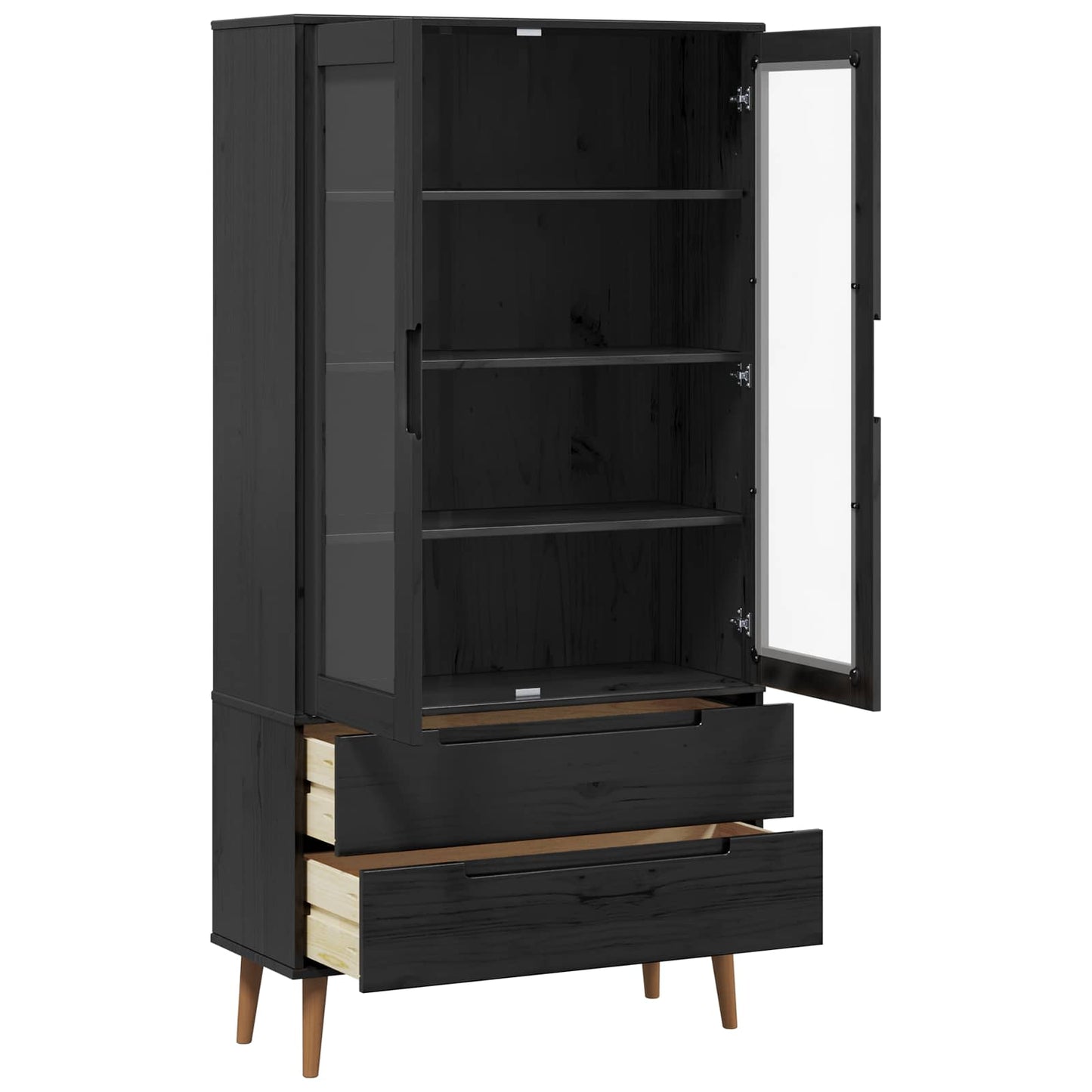 vidaXL Glass Display Cabinet MOLDE 90 x 35 x 175 cm Solid Pine Wood