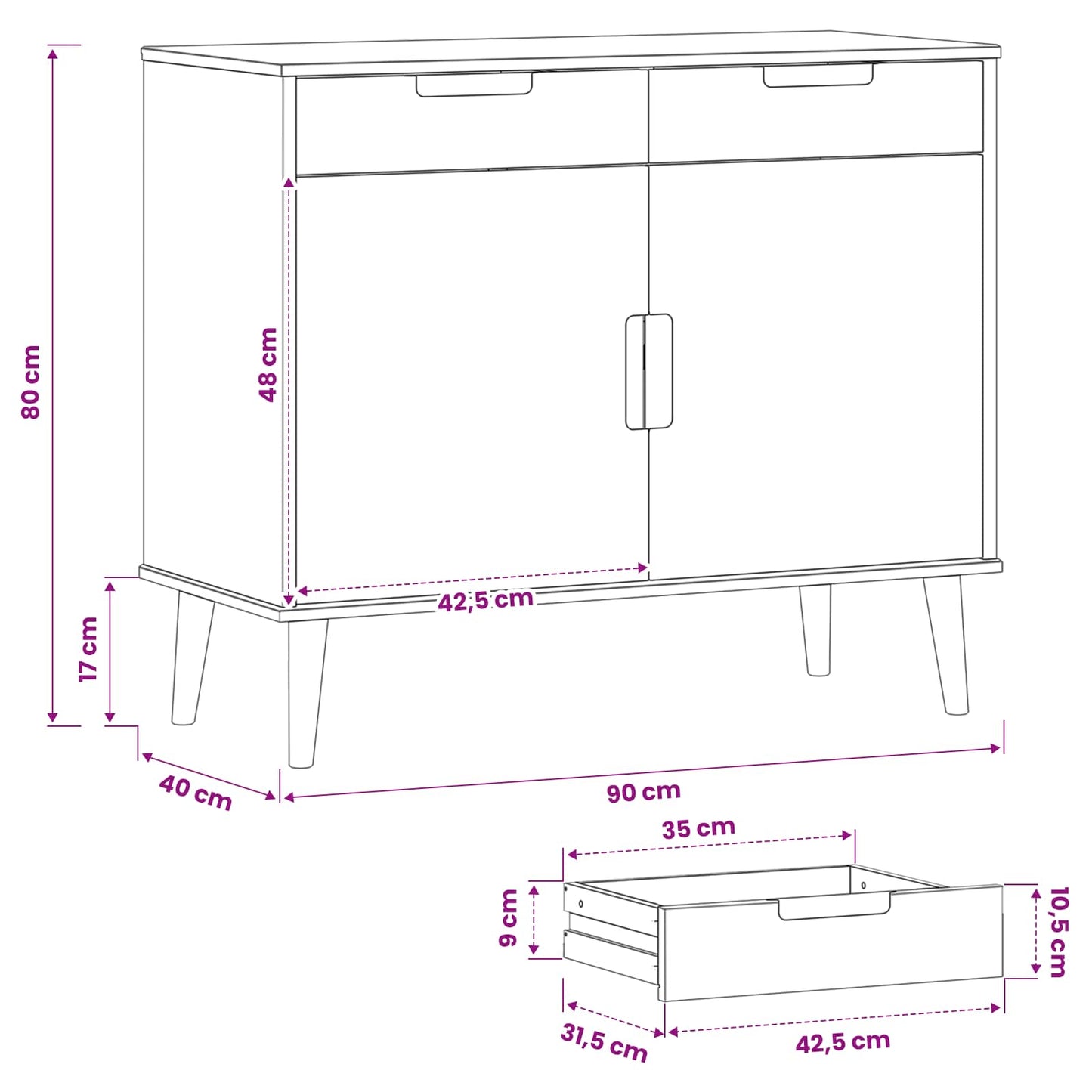 vidaXL Sideboard MOLDE Caramel 90 x 40 x 80 cm