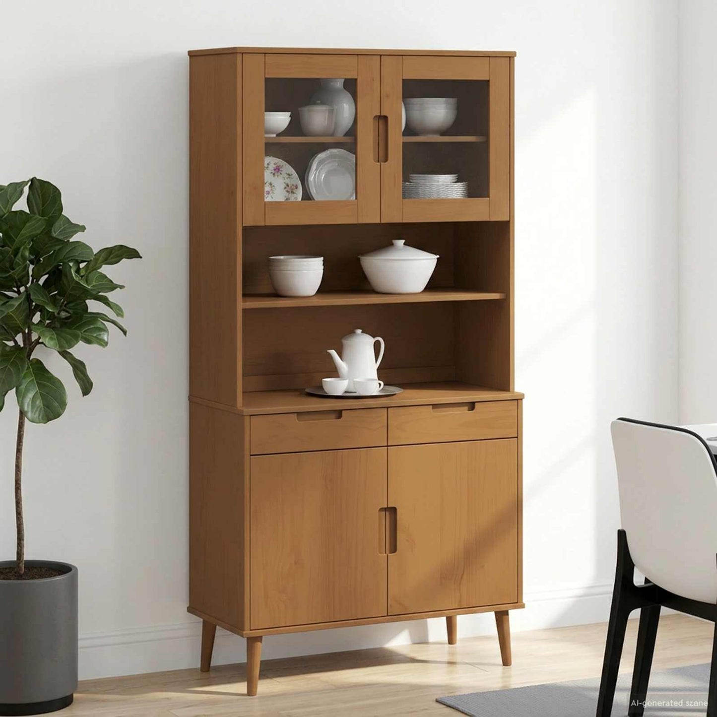 vidaXL Hutch MOLDE Caramel 90 x 35 x 100 cm Solid Pine Wood