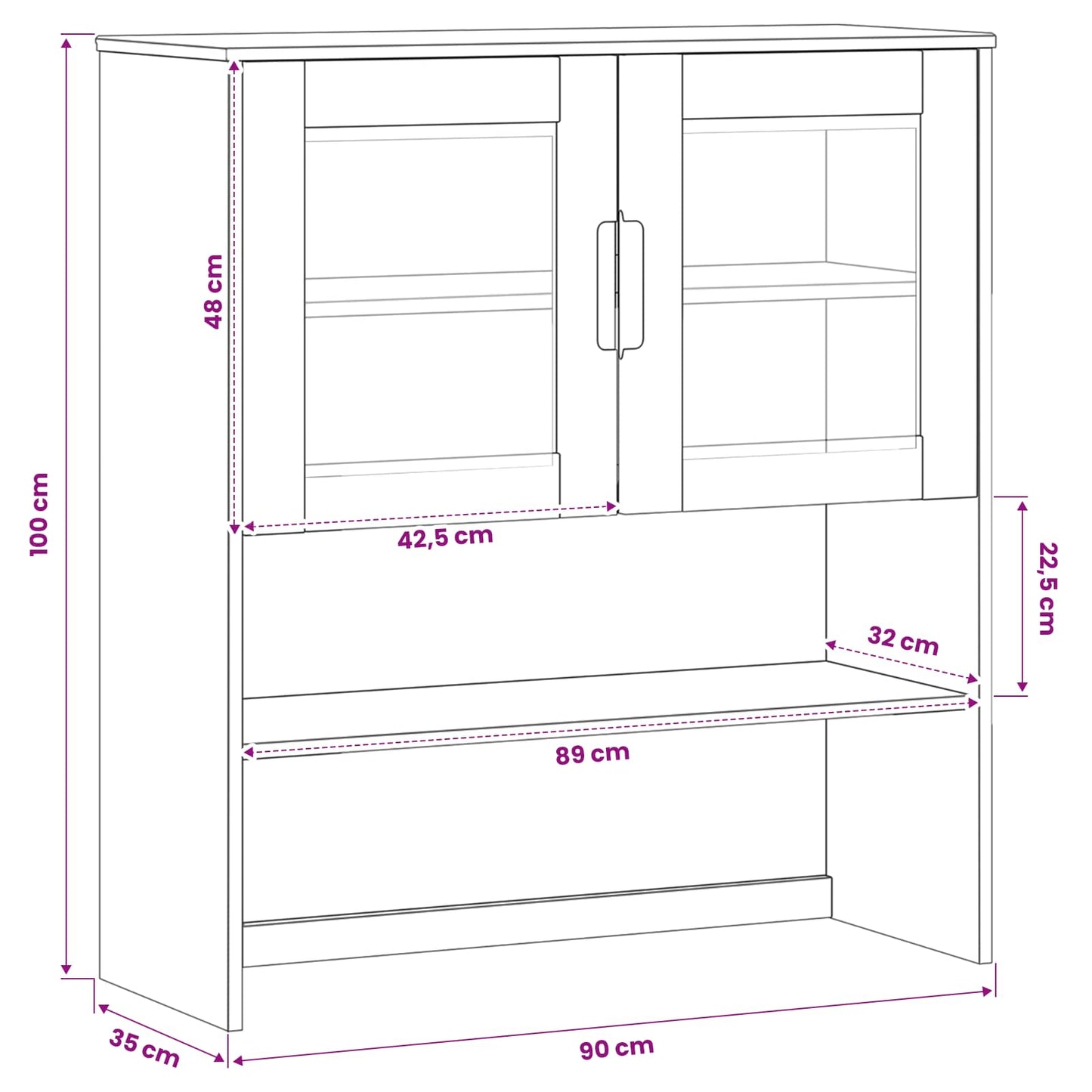 vidaXL Hutch MOLDE Caramel 90 x 35 x 100 cm Solid Pine Wood