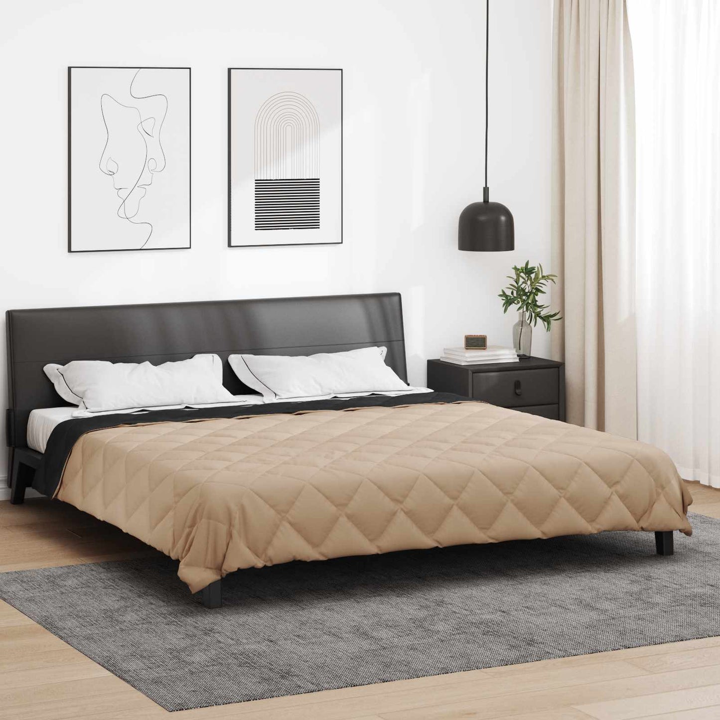 vidaXL Summer Duvet Black and Taupe 240 x 260 cm Microfiber