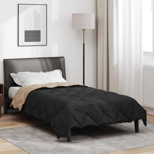 vidaXL Full Year Duvet Black and Taupe 155 x 200 cm Microfiber