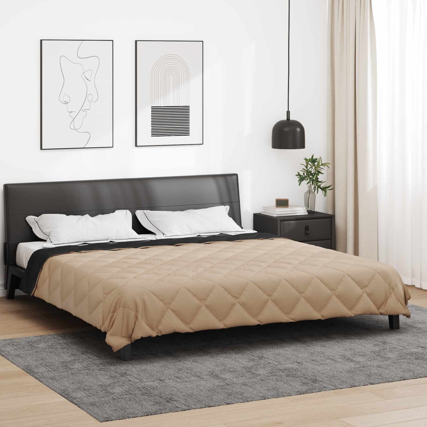 vidaXL Full Year Duvet Black and Taupe 200 x 240 cm Microfiber