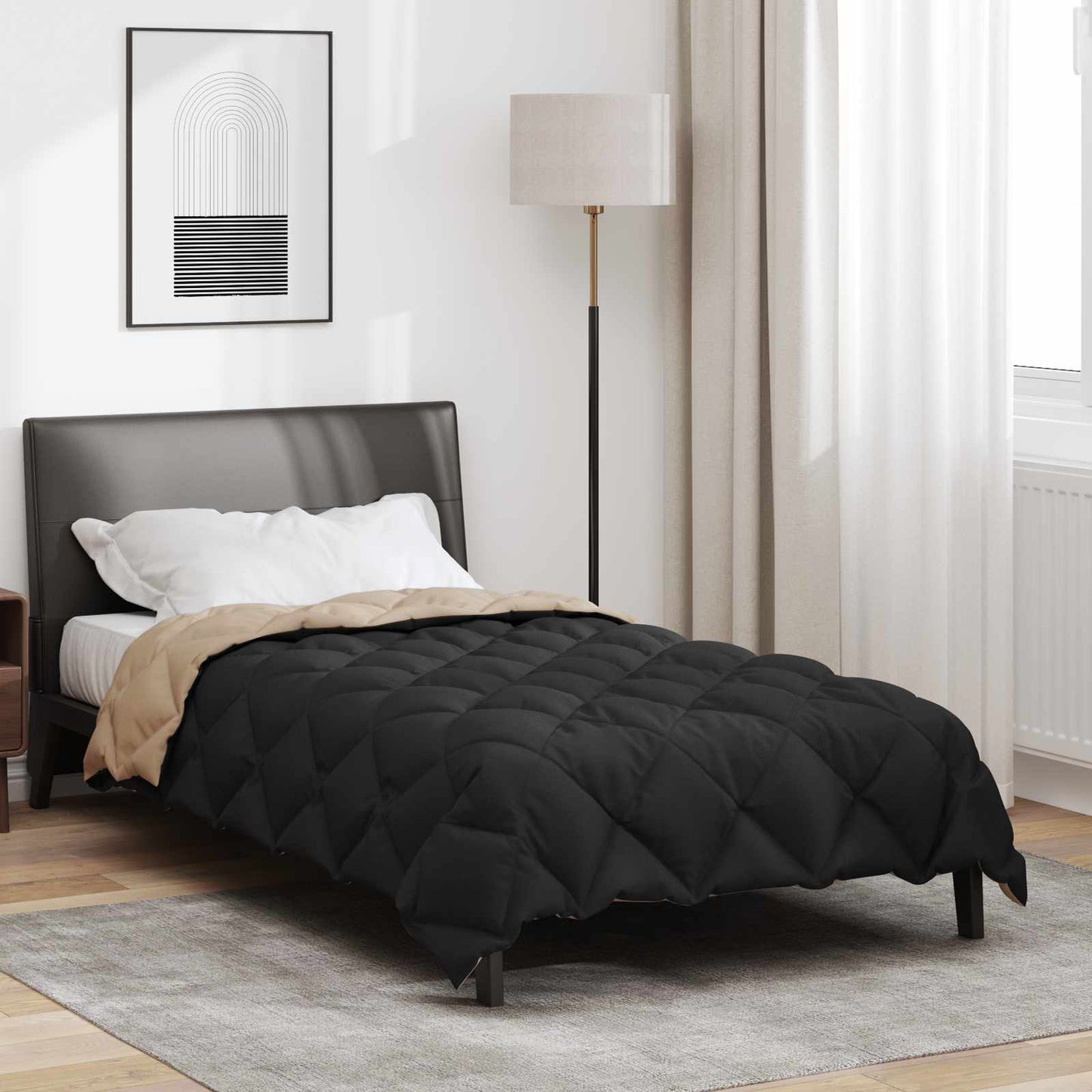 vidaXL Winter Duvet Black and Taupe 140 x 220 cm Microfiber