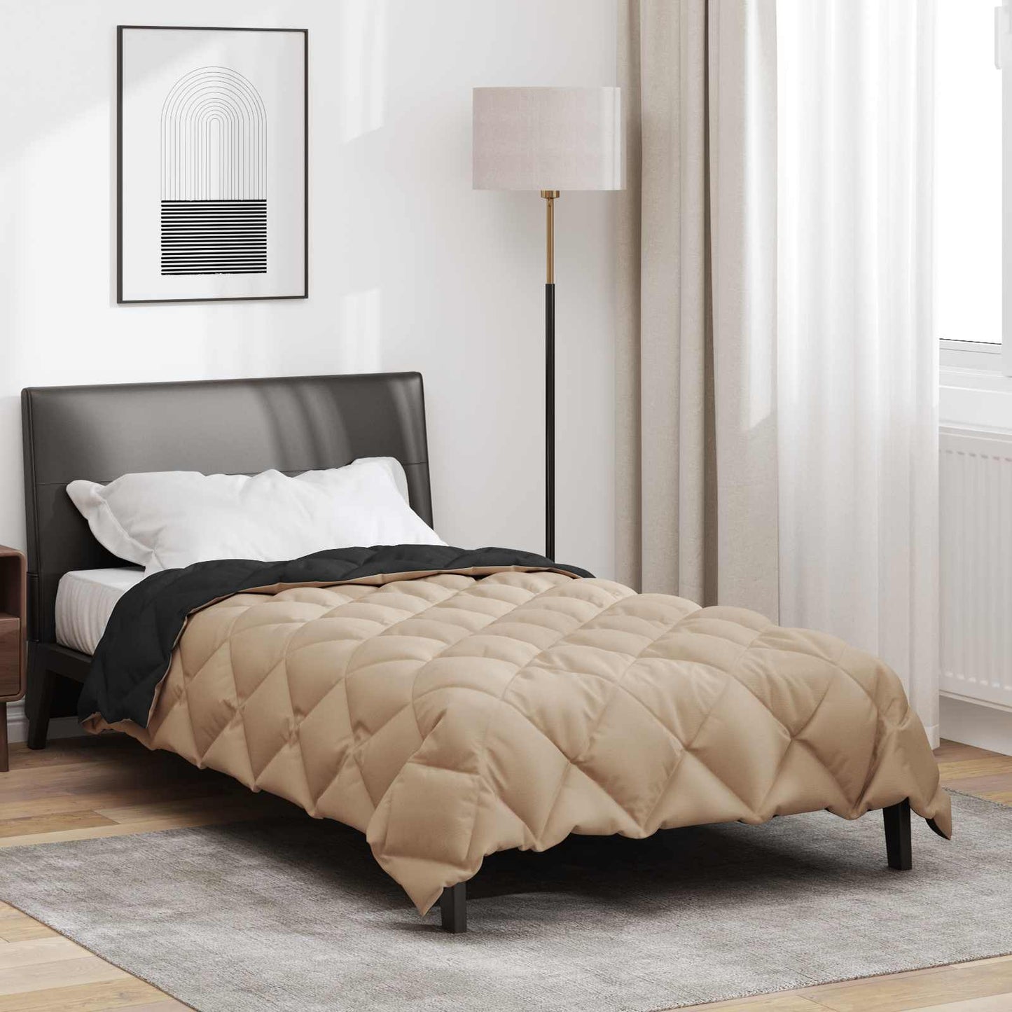 vidaXL Winter Duvet Black and Taupe 140 x 220 cm Microfiber