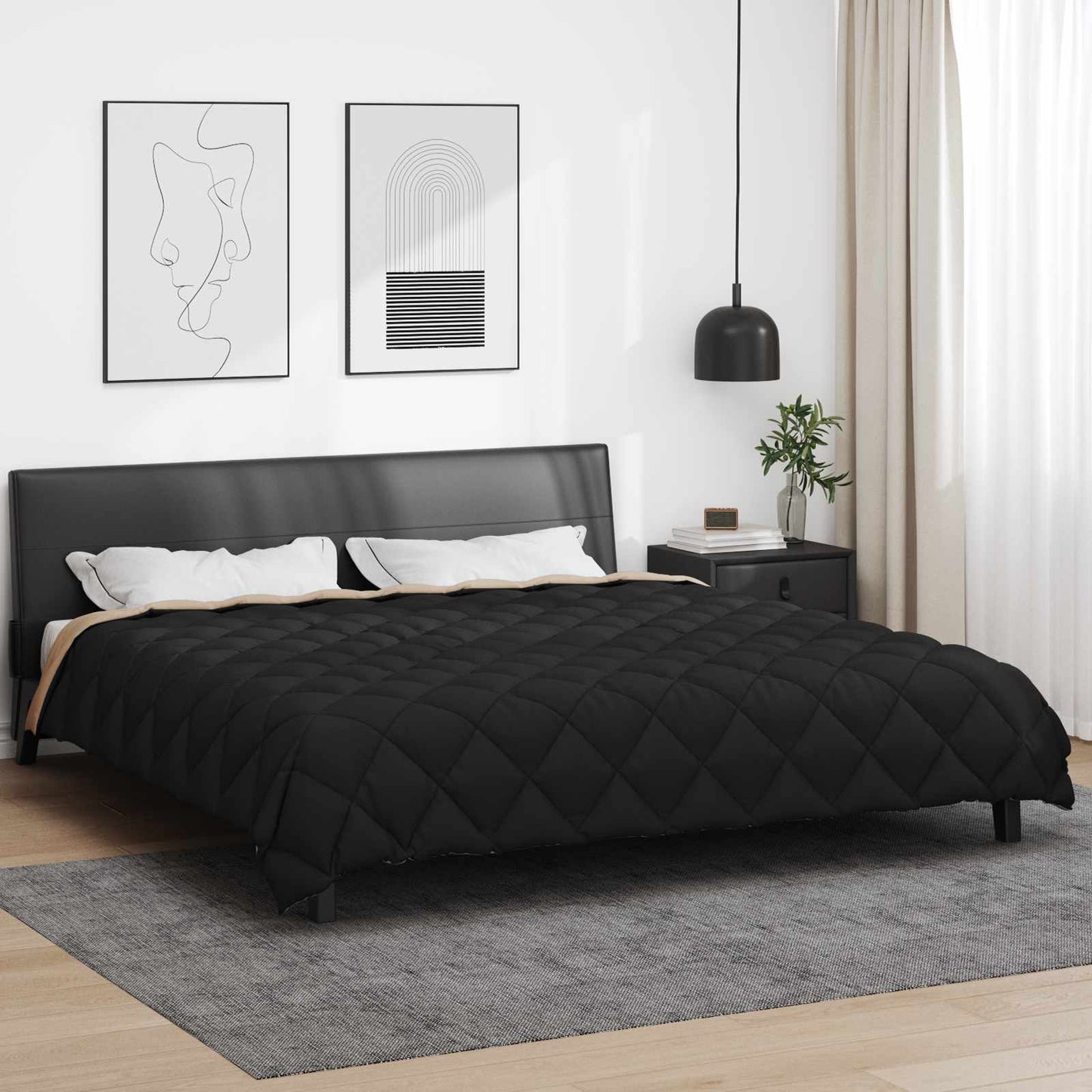 vidaXL Winter Duvet Black and Taupe 220 x 260 cm Microfiber