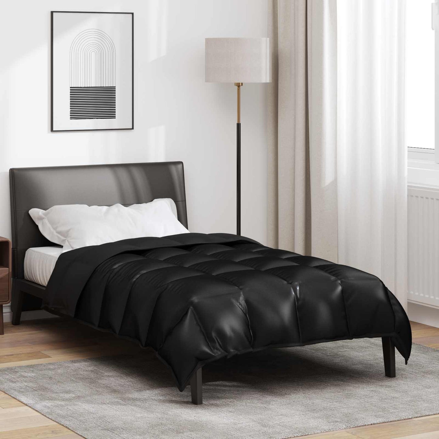 vidaXL Winter Duvet Black 135 x 200 cm Satin and Microfiber