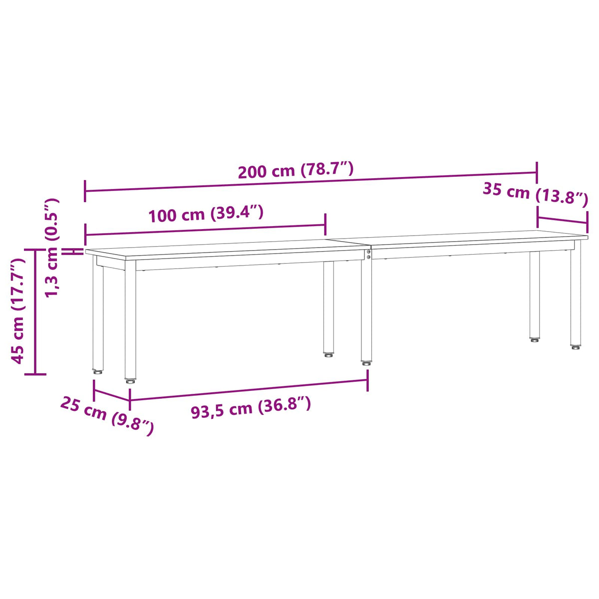 vidaXL Bench Artisan Oak 200 x 35 x 45 cm Engineered Wood