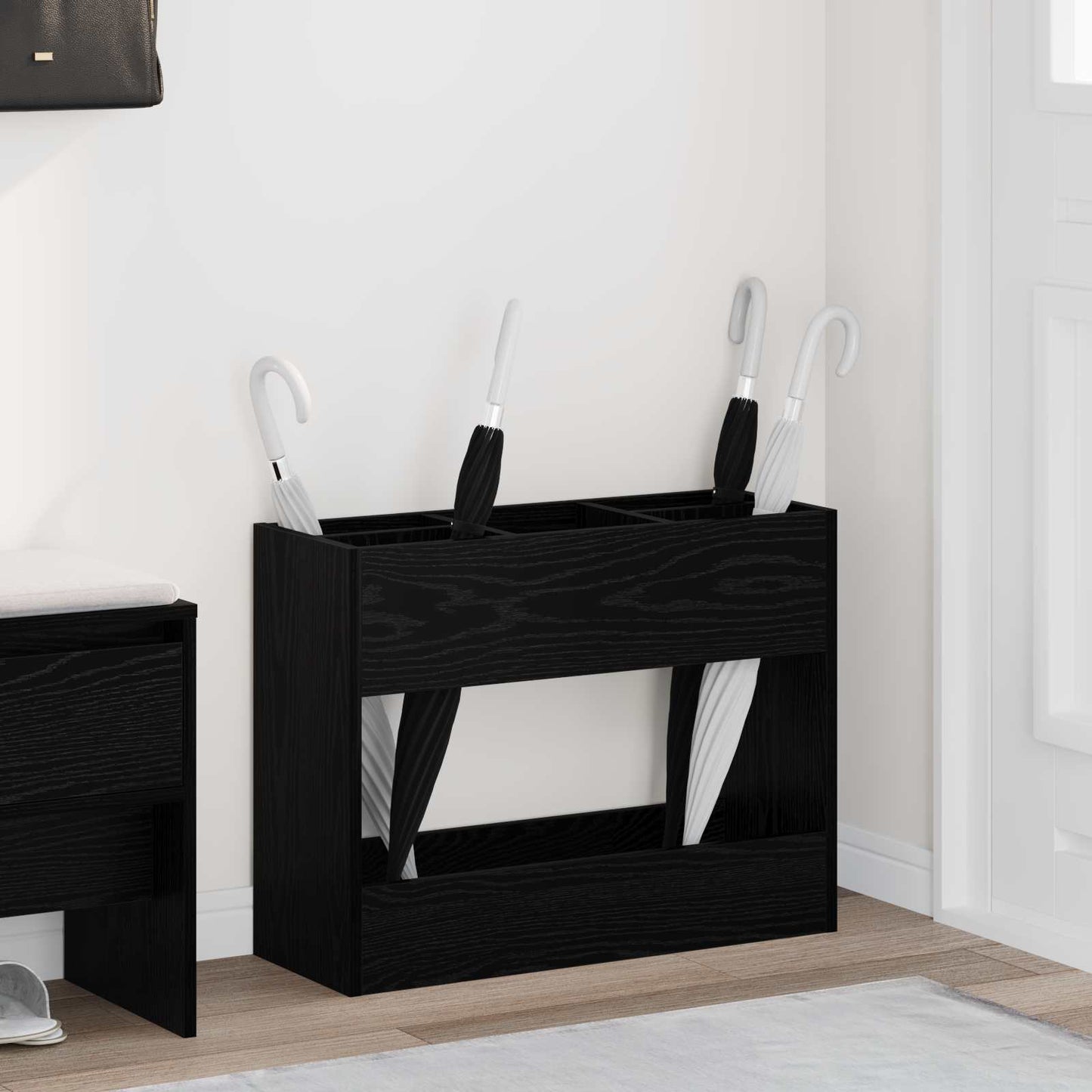 vidaXL Umbrella Stand Black Oak 65 x 24 x 50 cm Engineered Wood