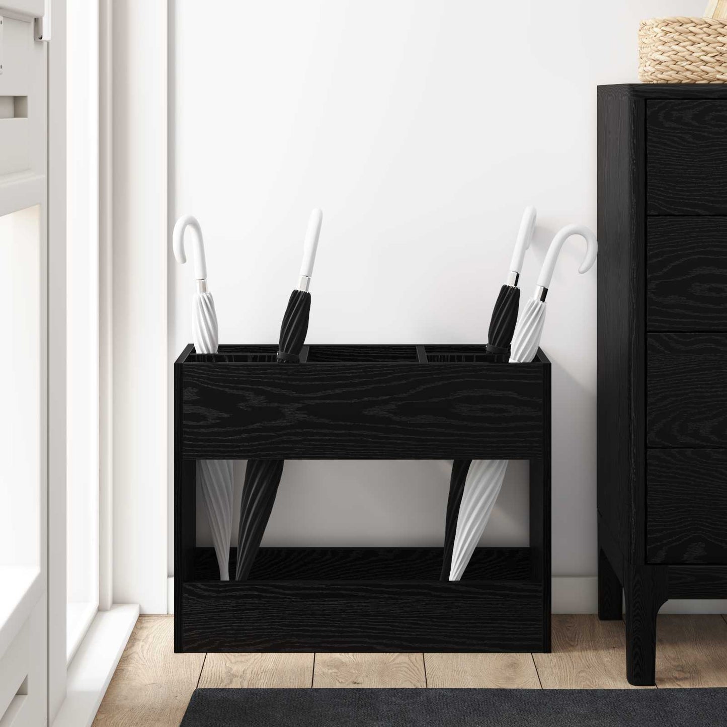 vidaXL Umbrella Stand Black Oak 65 x 24 x 50 cm Engineered Wood
