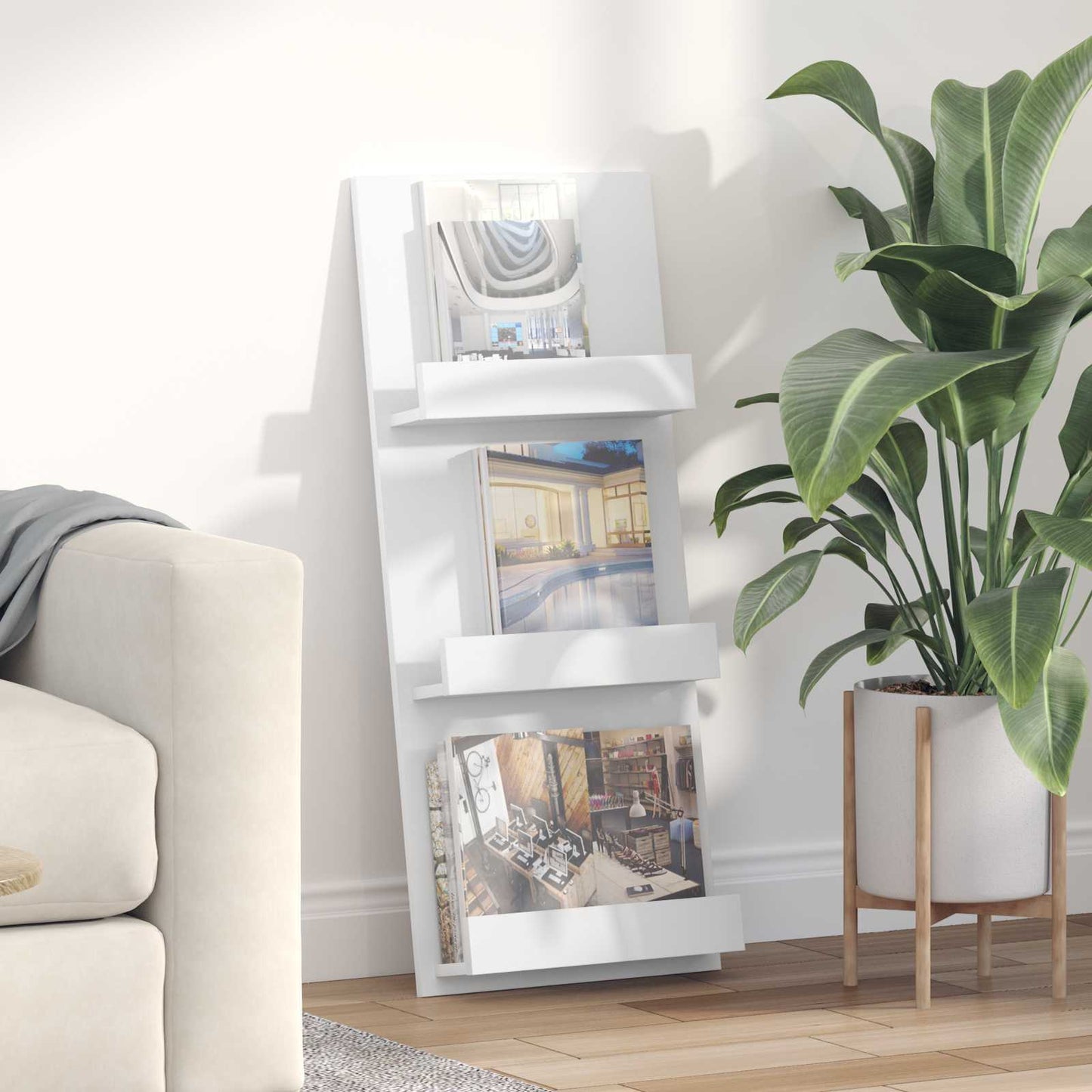 vidaXL Magazine Rack with Shelf White 43 x 11 x 102 cm Engineered Wood