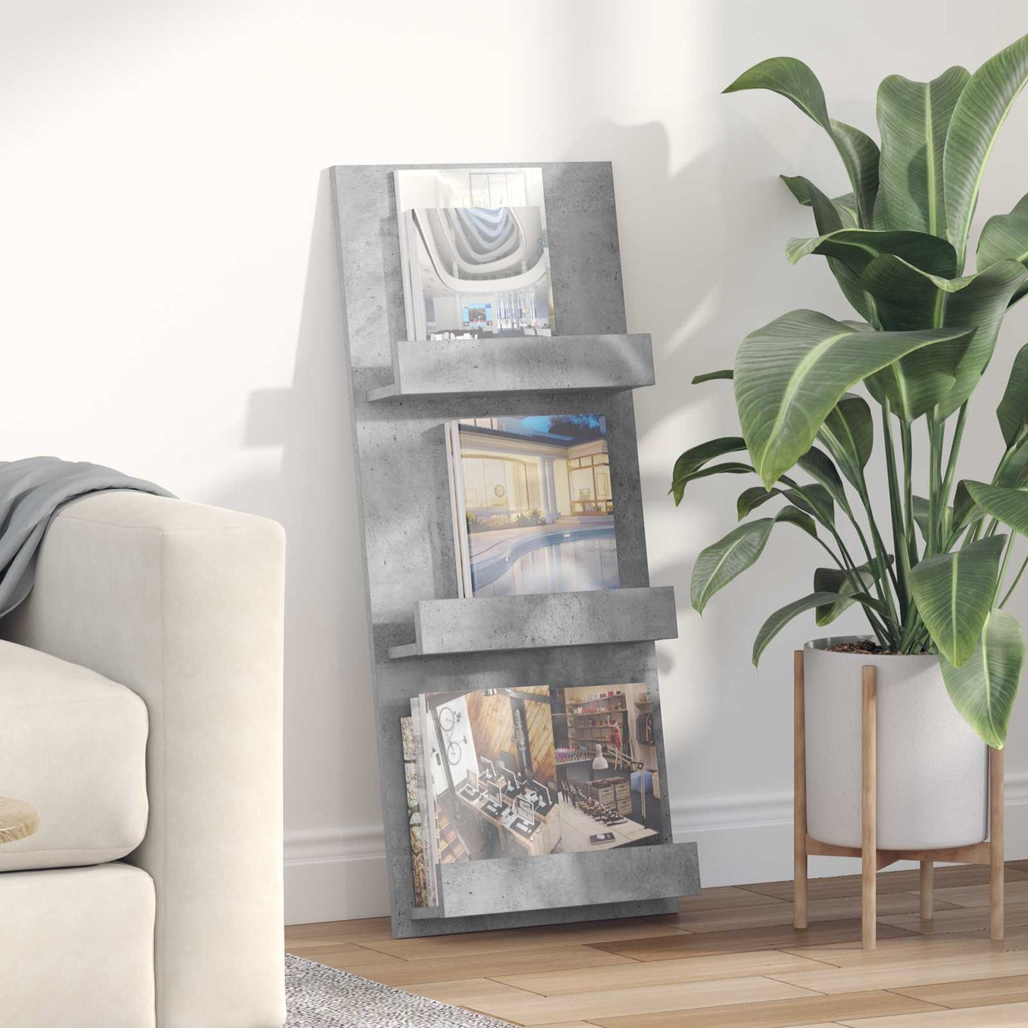 vidaXL Magazine Rack Concrete Grey 43 x 11 x 102 cm Engineered Wood