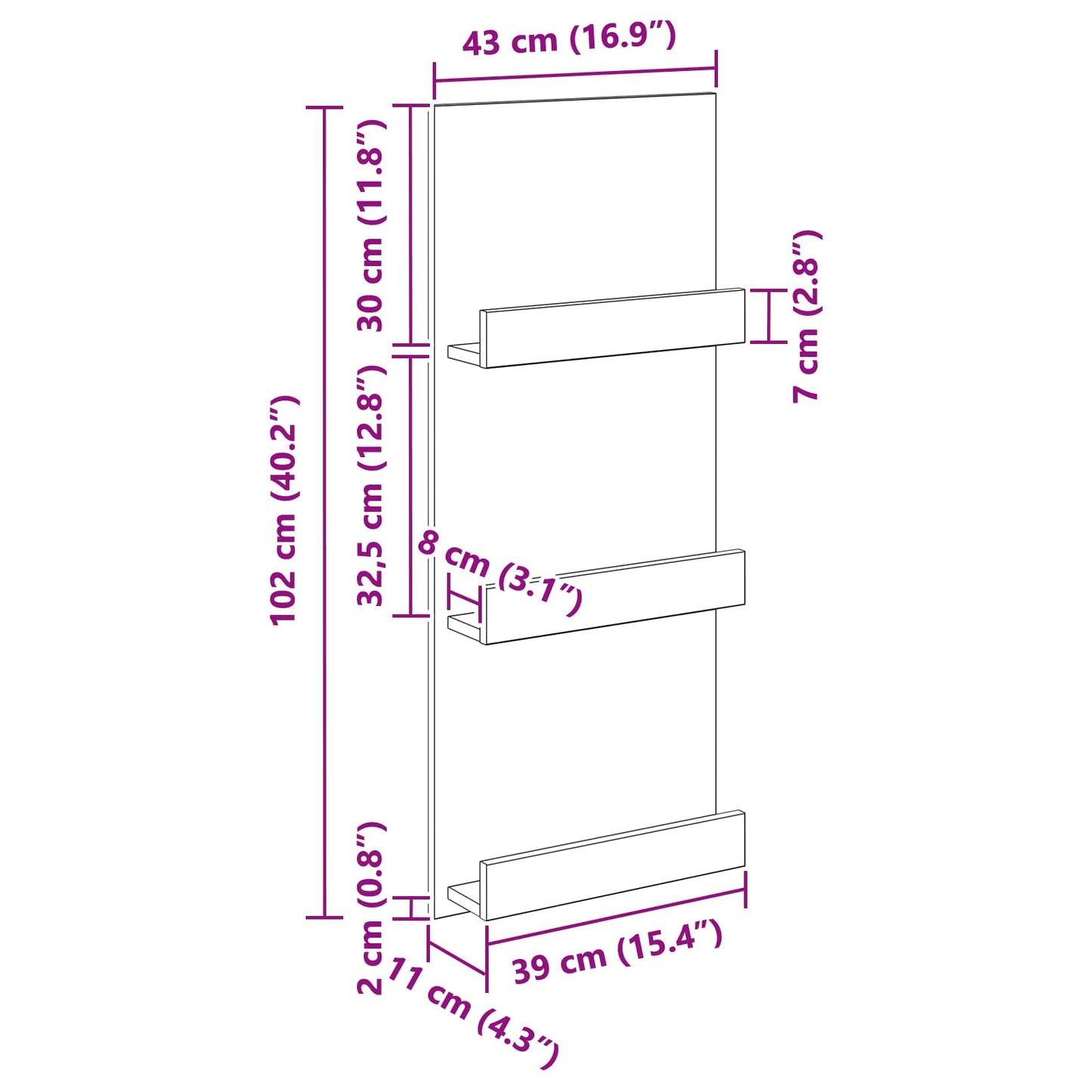 vidaXL Magazine Rack Concrete Grey 43 x 11 x 102 cm Engineered Wood