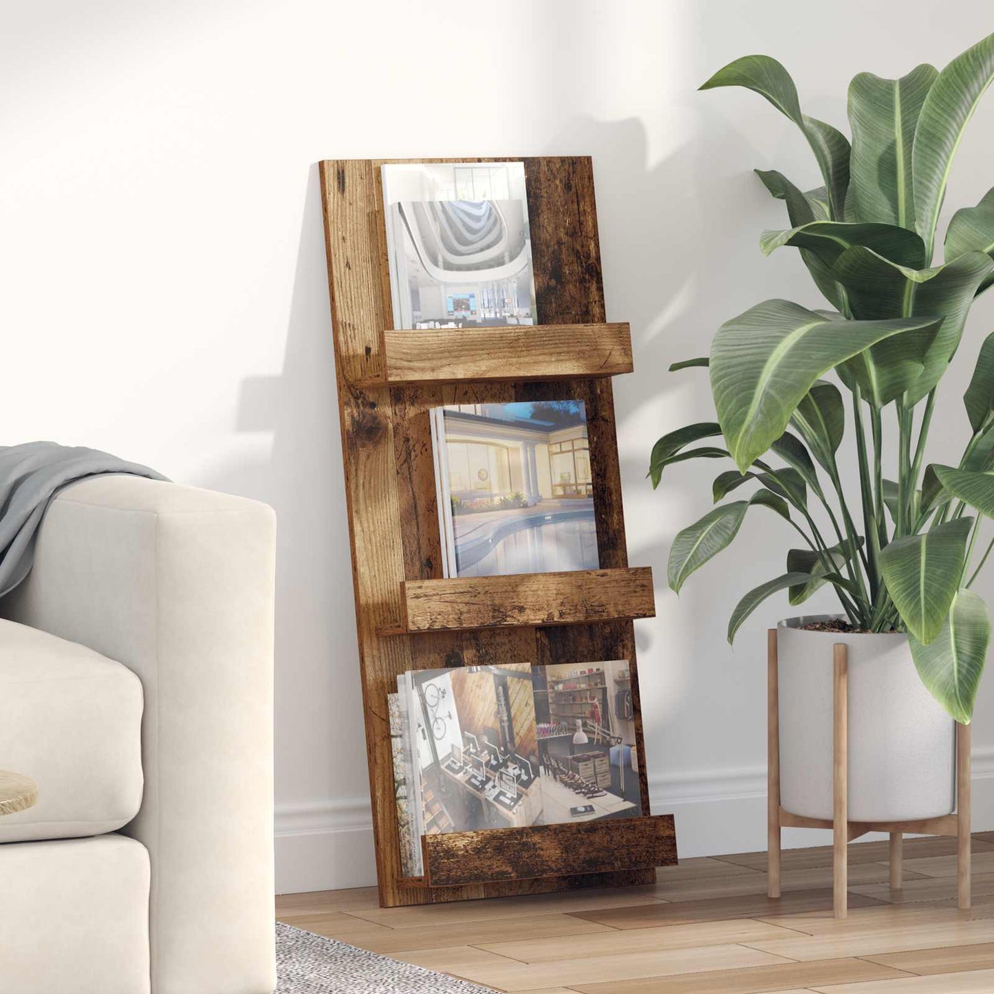 vidaXL Magazine Rack Old Wood 43 x 11 x 102 cm Engineered Wood