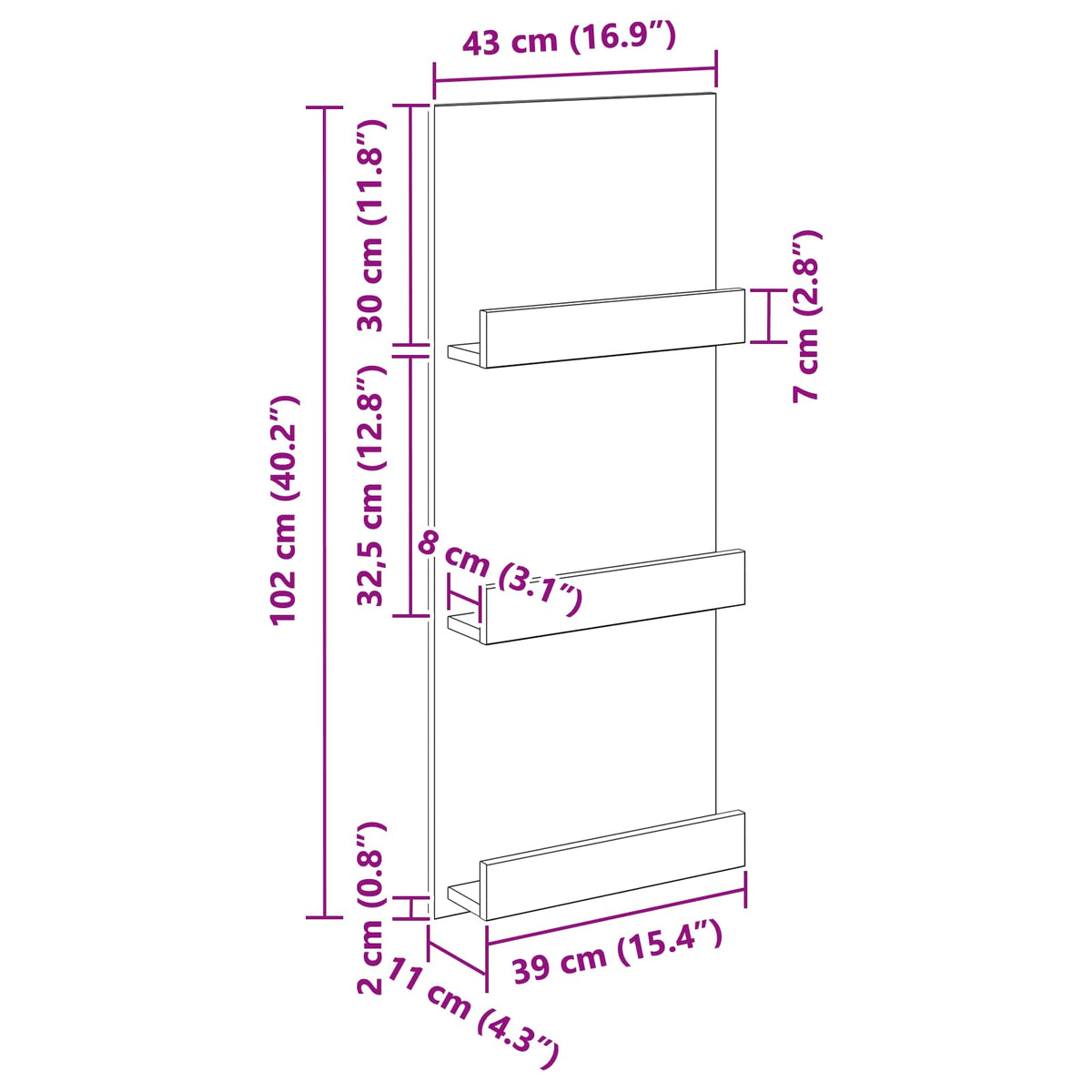 vidaXL Magazine Rack Artisan Oak 43 x 11 x 102 cm Engineered Wood