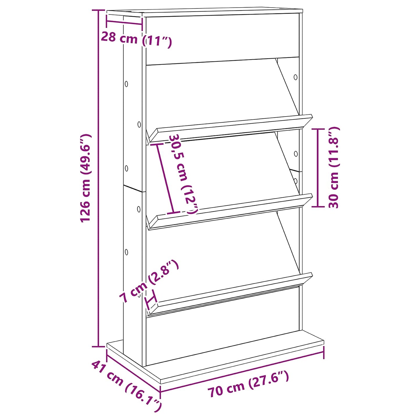 vidaXL Magazine Rack Artisan Oak 70 x 41 x 126 cm Engineered Wood