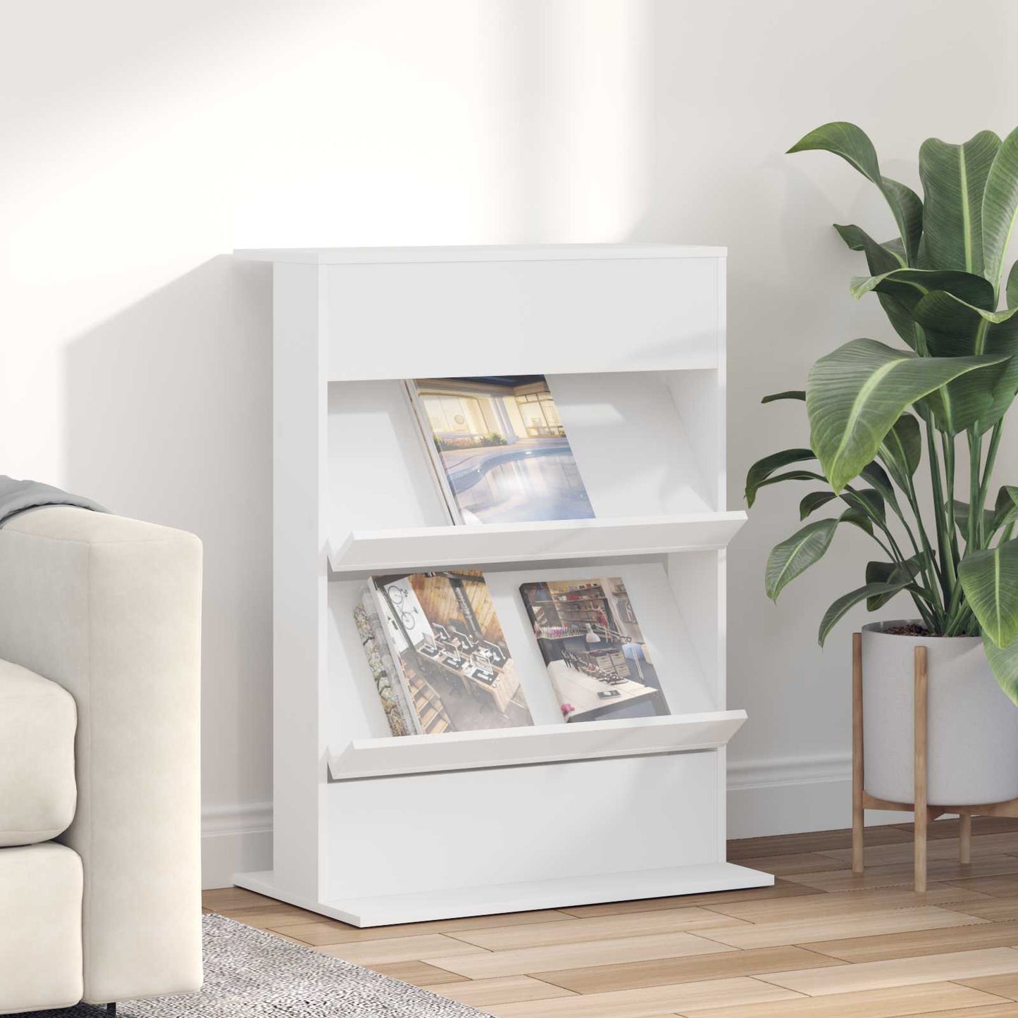 vidaXL Magazine Rack with Shelf White 70 x 41 x 96 cm Engineered Wood