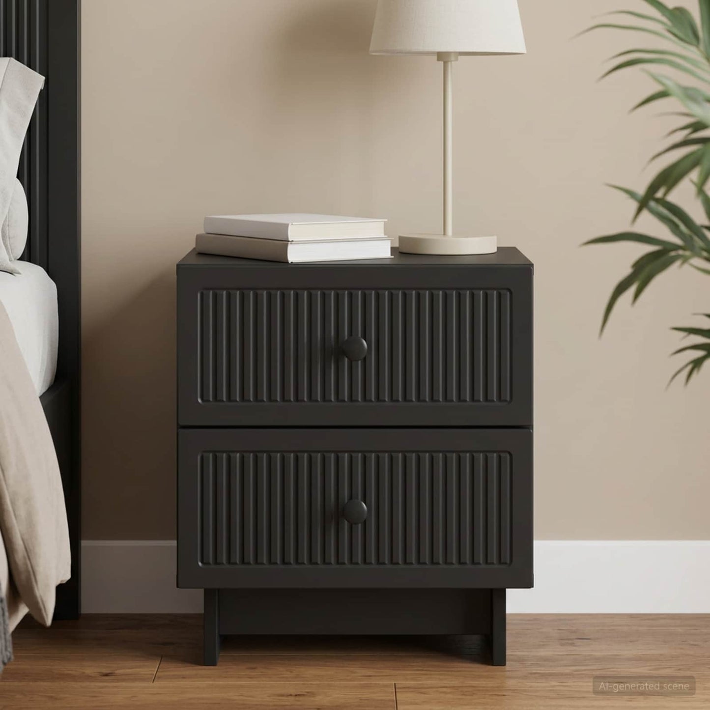 vidaXL Bedside Cabinet Black 43 x 34.5 x 47.5 cm Engineered Wood